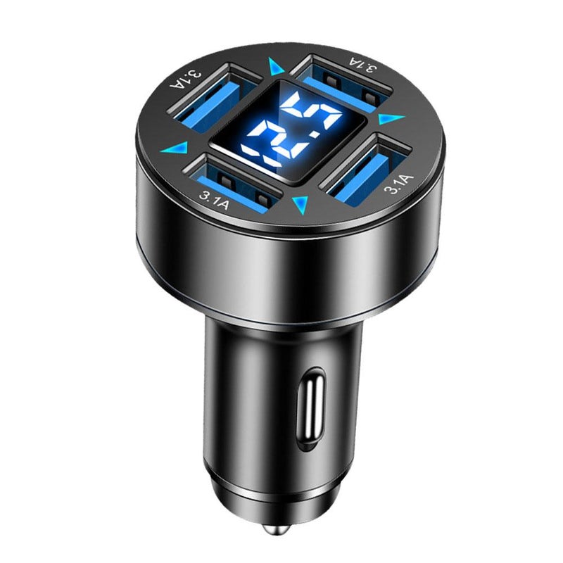 Blue Light 3.1A 4-in-1 Car Charger with Display and 4 USB Digital Display - Wholesale
